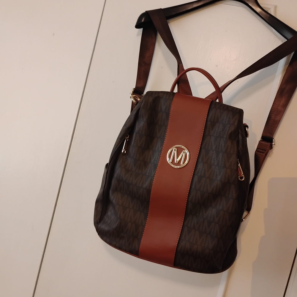 Chic Brown Monogram Backpack - image 1
